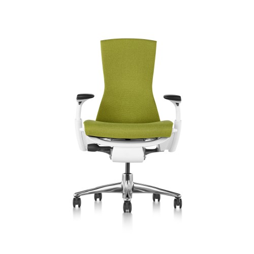 Embody office chair, on castors, white frame, green apple fabric